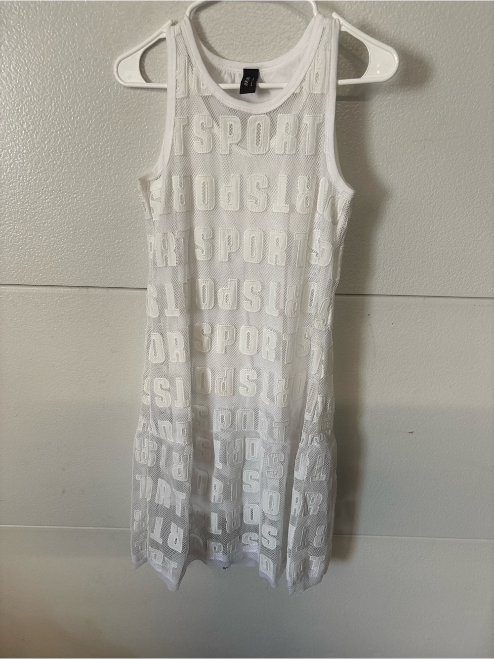 Marc Cain White Mesh Logo-Overlay Sleeveless Dress
